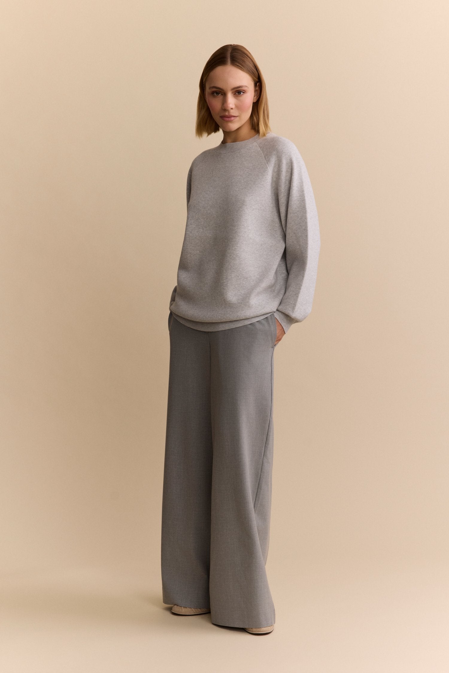 Lisa Wide Leg Pant - Grey Melange