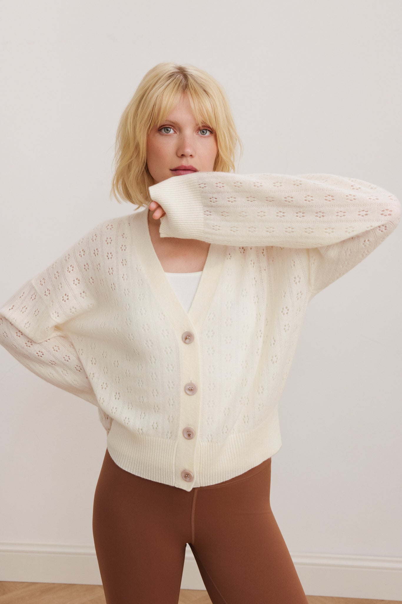 Carli Pointelle Cardi - Marshmellow